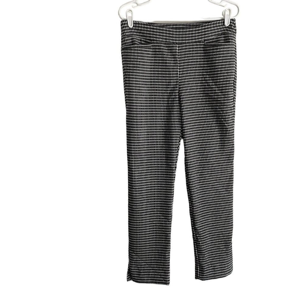 Chicos Women SZ 0.5/6R Black/White Circle Pattern Elastic Waisted Knit Pants